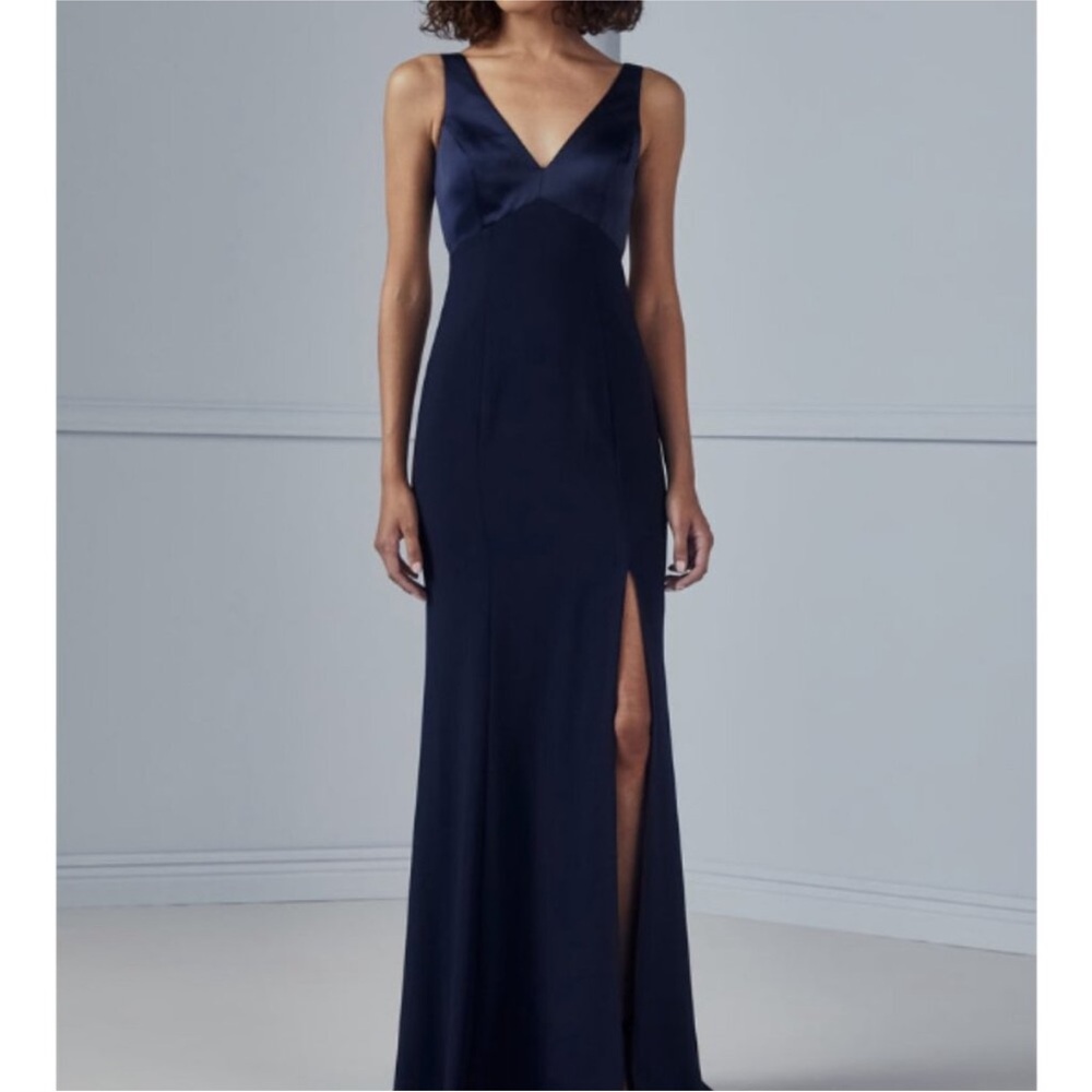 Amsale Blue Sleeveless V-Neck Maxi Gown